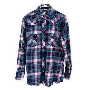 Wrangler Men’s Plaid Western Pearl Snap Vintage Tall Heavy Flannel Sz XLT